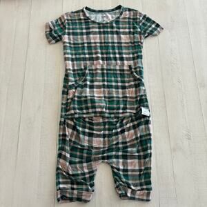 Green Winter Plaid Bamboo Ready Set Romper Size 3/4 VGUC